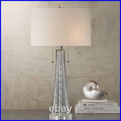 Modern Table Lamps Set of 2 Gray Swirl Fluted Glass for Living Room Bedroom