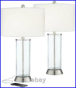 Modern Table Lamps Set of 2 LED with USB Outlet Dimmable Clear Glass Bedroom