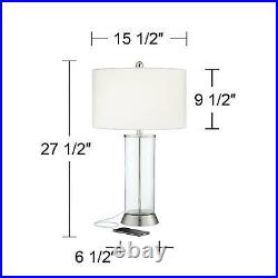 Modern Table Lamps Set of 2 LED with USB Outlet Dimmable Clear Glass Bedroom