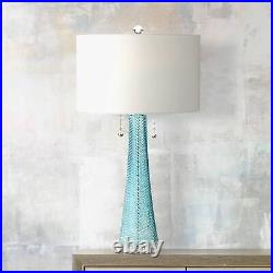 Modern Table Lamps Set of 2 Light Sky Blue Fluted Glass for Living Room Bedroom