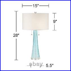 Modern Table Lamps Set of 2 Light Sky Blue Fluted Glass for Living Room Bedroom