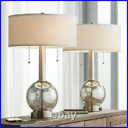 Modern Table Lamps Set of 2 with USB Charging Port Nickel Blue Glass Living Room