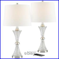 Modern Table Lamps Set of 2 with USB Chrome and Glass for Living Room Bedroom