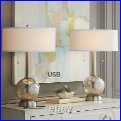 Modern Table Lamps Set of 2 with USB Port Nickel Mercury Glass for Living Room