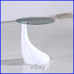 Modern White Lamp Shape Coffee Table Side End Table with Clear Glass Living Room