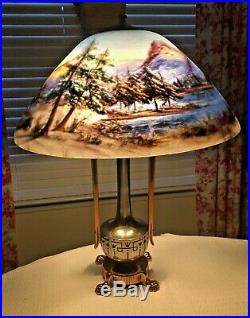 Moe Bridges Company Reverse Hand Painted Table Lamp Circa 1920 Base Glass Shade