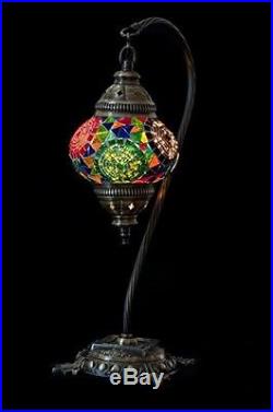 Mosaic Table Lamp, Stained Glass Shade, Turkish Light, Moroccan Lamp, Swan Neck