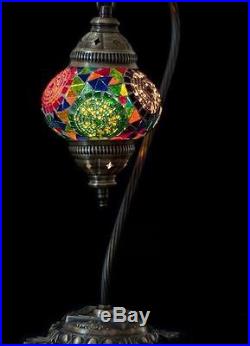 Mosaic Table Lamp, Stained Glass Shade, Turkish Light, Moroccan Lamp, Swan Neck