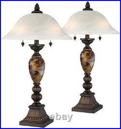 Mulholland Bronze and Alabaster Glass Table Lamp Set of 2