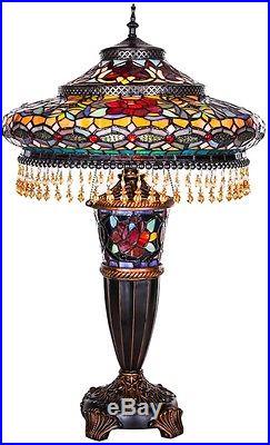 Multicolor Stained Glass And Resin 27.5-inch High Parisian Double-lit Table Lamp