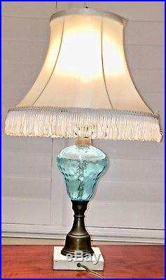 Murano 21Glass Lamp, Mid-Century, Opaline Blue, Brass Stand with Marble Base. VTG