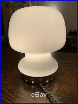 Murano 70s Space Age Lattimo Glass and Chrome Table/Bedside Lamp, Vintage MCM