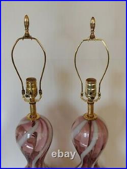 Murano Glass Lamps Purple & White Swirl By Empoli Glass Italy Mid Century Modern