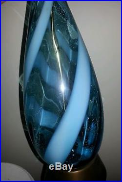 Murano large blue glass lamp swirl spiral design midcentury