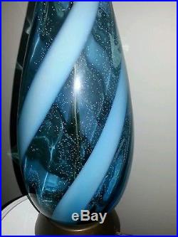 Murano large blue glass lamp swirl spiral design midcentury
