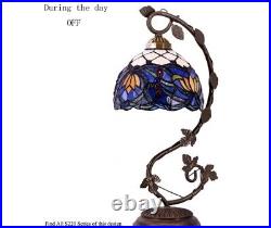 NEW Tiffany Table Lamp Blue Stained Glass Lotus Style Desk Reading Light, Best