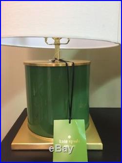 NWT Pair Of Kate Spade Green Glass Cylinder Table Lamp With Cream Shade