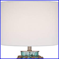 Nautical Table Lamp Blue Glass Bottle Rope Net White for Living Room Bedroom