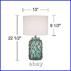 Nautical Table Lamp Blue Glass Bottle Rope Net White for Living Room Bedroom