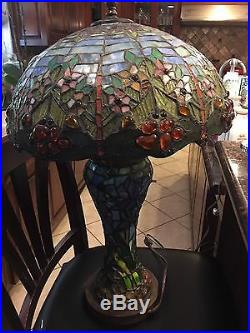 New Dale Tiffany Atticus Table Lamp, Antique Bronze Colorful Art Glass Shade