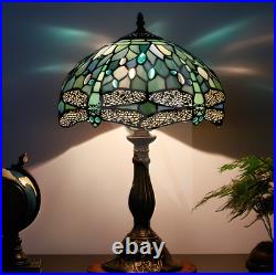 New Home Decor, Tiffany Style Sea Blue Stained Glass Mini Dragonfly Table Lamp