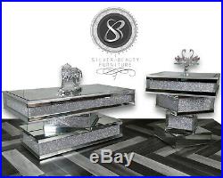 New Stunning Glittery coffee Tables Silver Mirrored Glass crushed Diamond finish