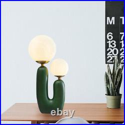 Nordic Modern 19 H Desk Lamp 2 Glass Shade Bedside Table Light in Cactus Design