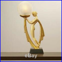 Nude Lady Table Lamp Sculpture Art Deco Figurine Statue Frosted Globe Light