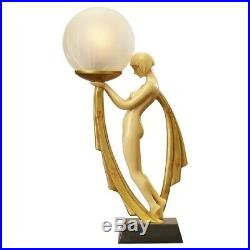 Nude Lady Table Lamp Sculpture Art Deco Figurine Statue Frosted Globe Light