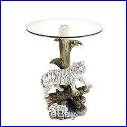 OK LIGHTING OK-0732N White Tiger End Table With Glass Top Multicolor NEW