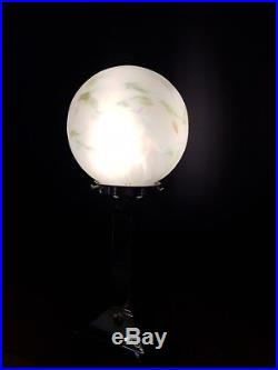 ORIGINAL 1930s ART DECO LAMP TABLE DESK LAMP CHROME STEM GLASS SHADE