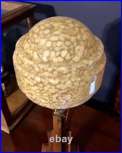 ORIGINAL 1930s ART DECO TABLE DESK LAMP OAK STEM ACORN GLOBE GLASS SHADE