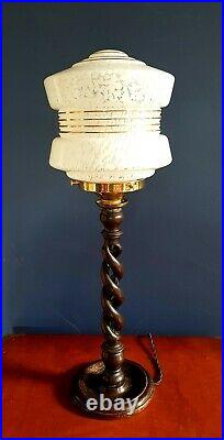 ORIGINAL 1930s ART DECO TABLE DESK LAMP. OPEN BARLEY TWIST STEM. GLOBE SHADE