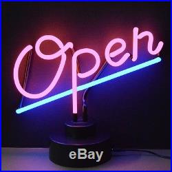 Open neon sign sculpture Table shelf wall window hand blown glass lamp light