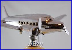 Original 1940's Chrome DC3 Airplane Lamp With Agate Slag Glass Base