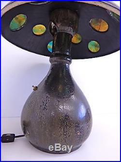 Original Fulper Ceramic Table Lamp Wonderful Stained Glass Shade Arts & Crafts