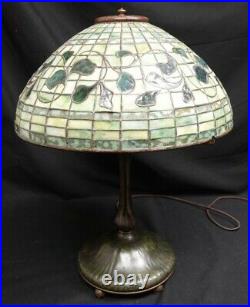 Original Louis Comfort Tiffany Table Lamp with Ivy Leaves Signed Tiffany Studios