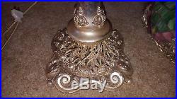 Ornate Antique Old Victorian Silver Gorham Leaded Slag Stained Glass Table Lamp