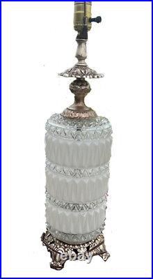 Ornate Vintage Hollywood Regency Tall Table Lamp Ribbed White Glass and Brass