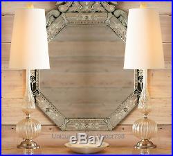 PAIR- New Venetian Glass Buffet Table Lamp Set Murano Living Room Bedroom Office