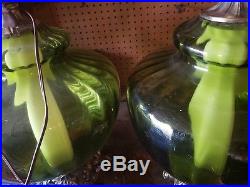 PAIR Of Very Large ×2Mid Century/Hollywood Green Glass Table Lamps