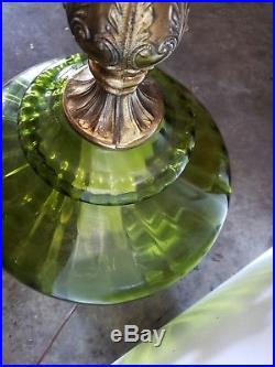 PAIR Of Very Large ×2Mid Century/Hollywood Green Glass Table Lamps