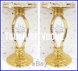 PAIR X2 modern venetian GOLD MIRROR GLASS SIDE TABLE LAMP DIAMANTE STAND ROMANY