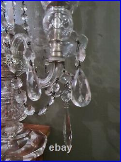 PAIR of Crystal Electric lighted Mantle or Table Lamps Candelabra 22 Czech