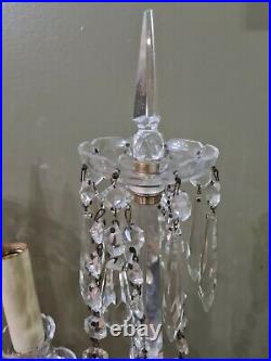 PAIR of Crystal Electric lighted Mantle or Table Lamps Candelabra 22 Czech