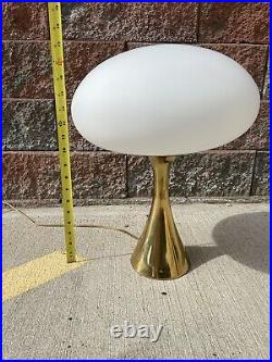 Pair 2 Mid Century Modern Brass with Mushroom White Glass Shade Laurel Lamp Mfg