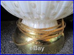 Pair 46 Tall Vintage Murano White & Gold Bubble Glitter Art Glass Table Lamps