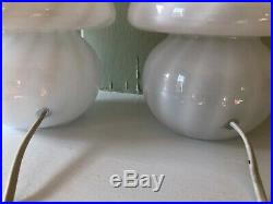 Pair Murano Italian Mid Century Modernist Mushroom Glass Bedside Lamps 2 1970s