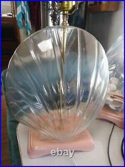 Pair Of 1970-80s Hollywood Miami Modern Glass Huge Clam Shell Table Lamps