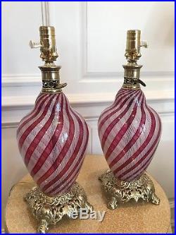 Pair Of Beautiful Two Tone Murano Glass Table Lamps